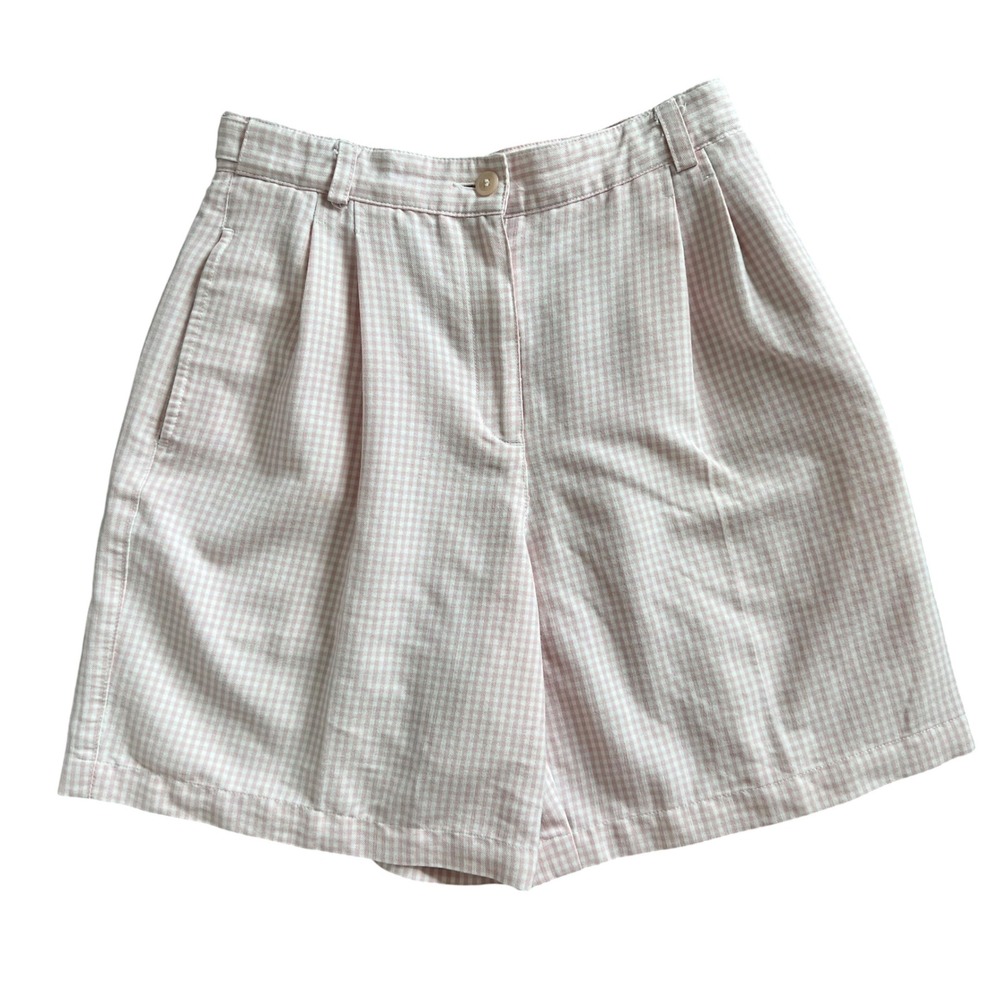 Vintage Light Pink Gingham High Waist Long Inseam Trouser Shorts SZ 4P Spring